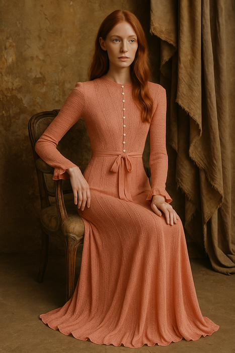 Lola, 70s coral fine knit buttoned dress