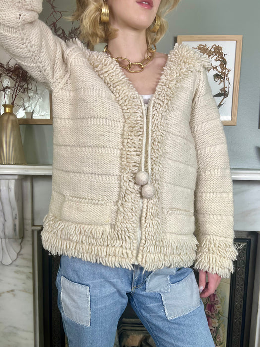 Jane, cream 70s zip up cardigan