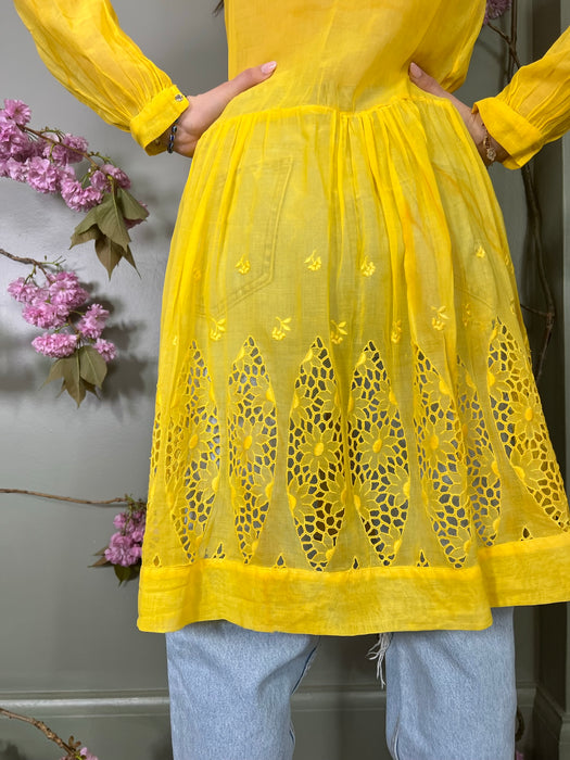 Lupa, yellow hand dyed Victorian day dress