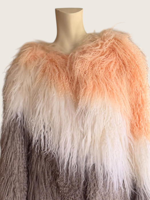 Magda, vintage Mongolian fur tri colour jacket