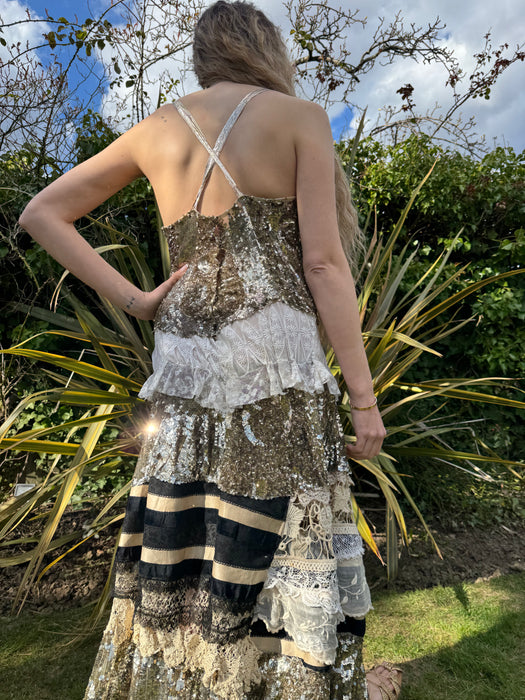 Madeus, reworked 20s sequins and lce tiered dress
