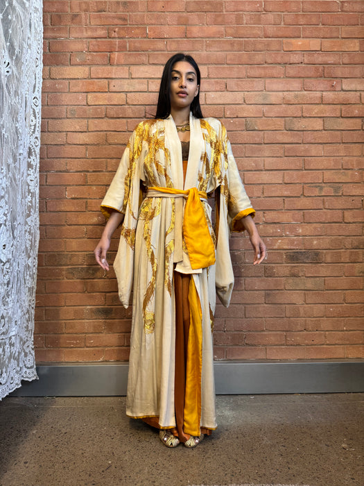 Viking, 40s cream silk and gold Phoenix embroidered kimono