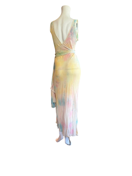 Aline, hand dyed 30s silk bias cut dress with attached belt/cape