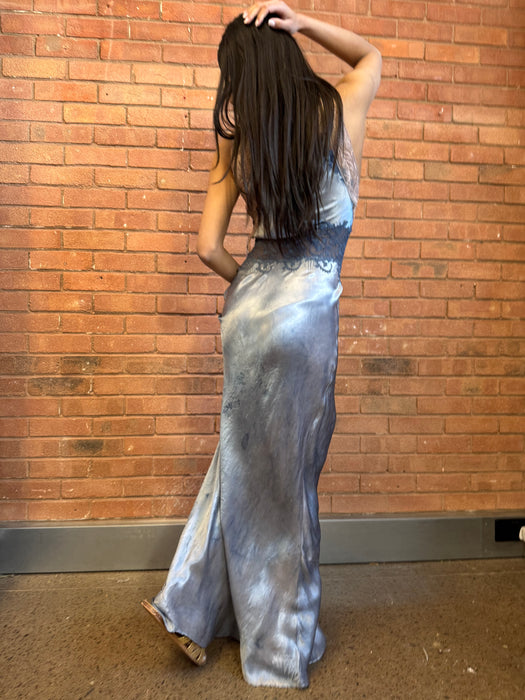 Azure, 20s bias cut hand dyed dress with lace detail