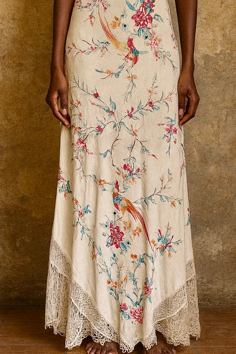 Belen, reworked 1940s floral Oriental embroidered shawl dress
