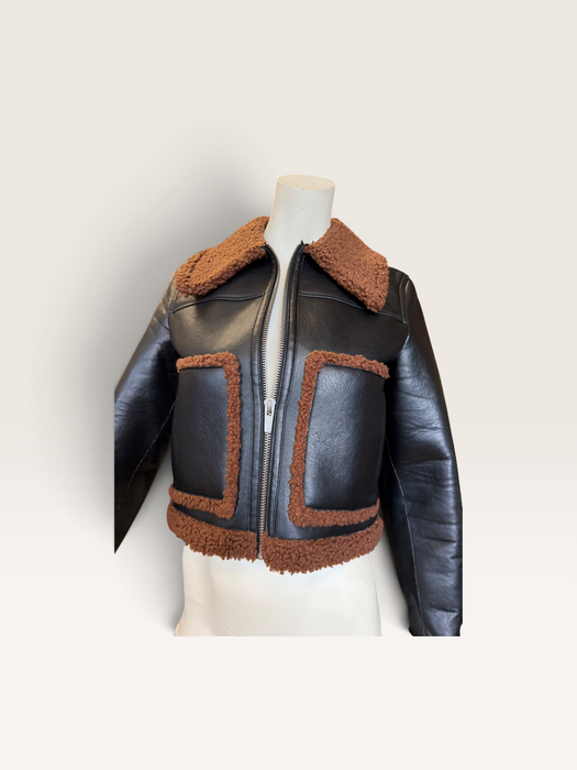 Beacon, faux leather teddy lined brown jacket
