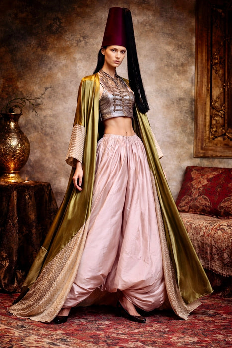 Rifat Ozbek, 90s silk and velvet long handkerchief hem robe