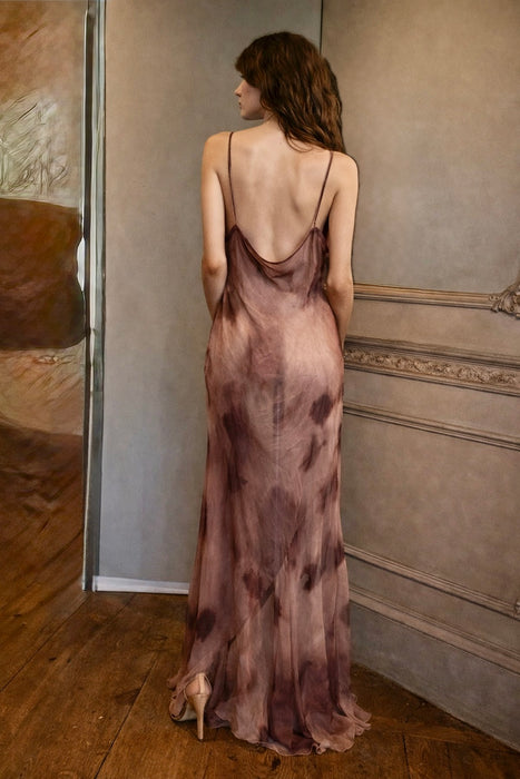 Monique, 90s antique pink hand dyed silk chiffon bias cut sheer dress