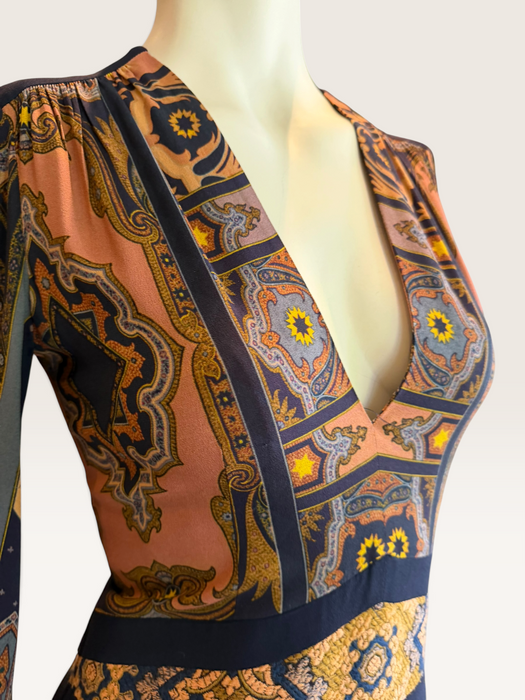 Etro, Fall 2015, runway geometric print beaded long jersey dress