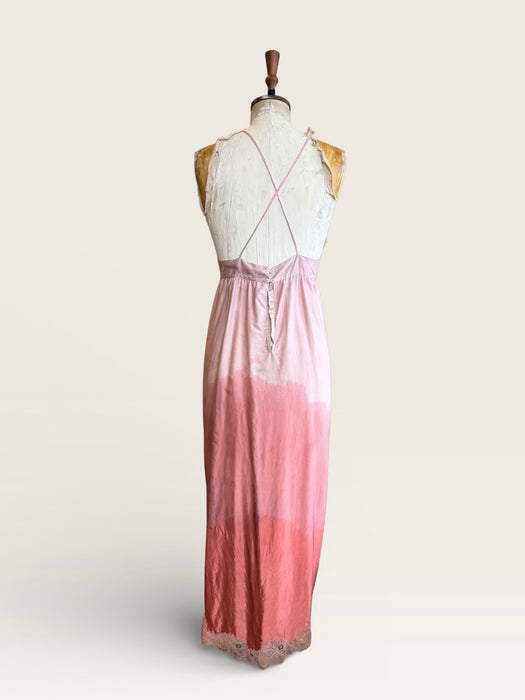 Smart, 40s hand dyed pink and terracotta ombré silk and lace petal dress