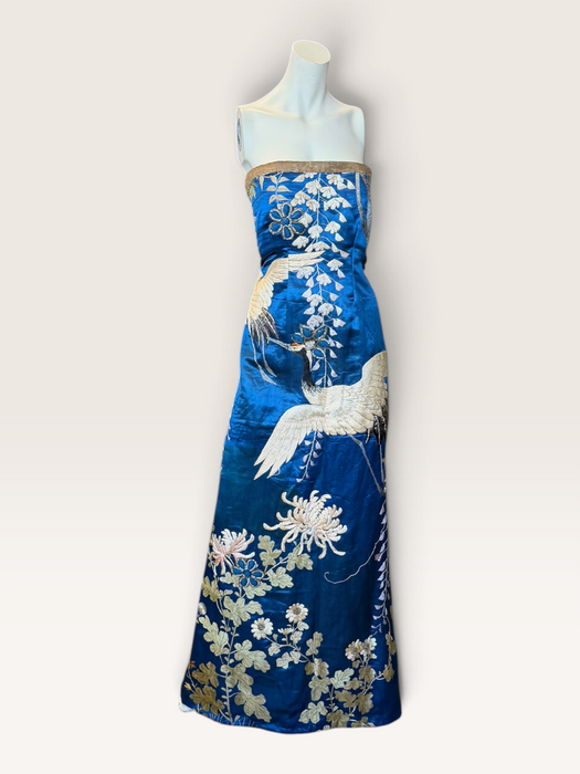 Raner, reworked 1930s cobalt blue silk embroidered bustier dress