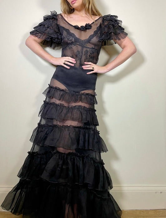 Zelda, 30s organza black tiered dress