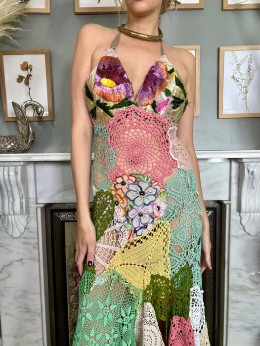 Lara, vintage mixed crochet dress