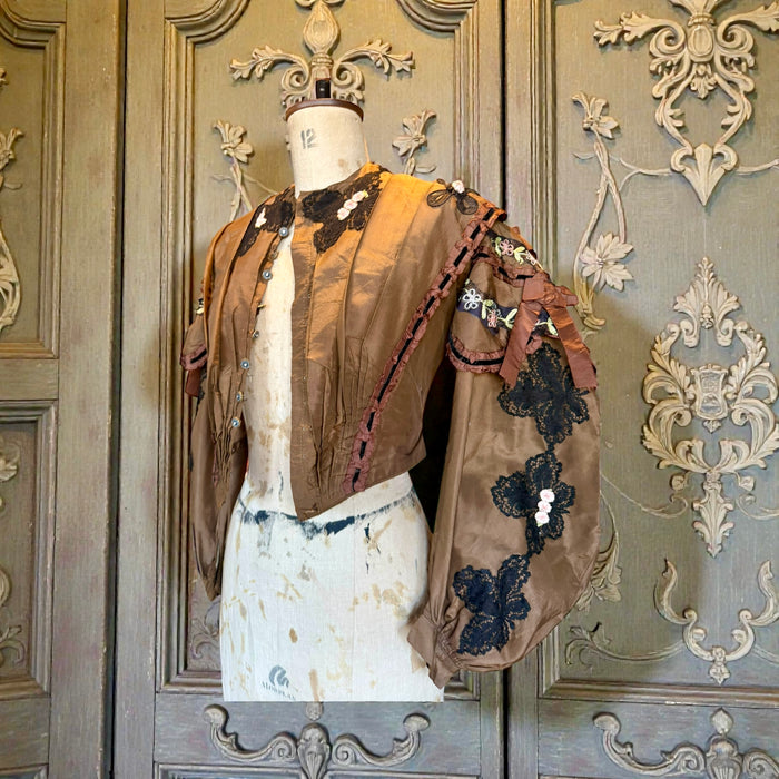 Tilly, repurposed Victorian silk and lace jacket