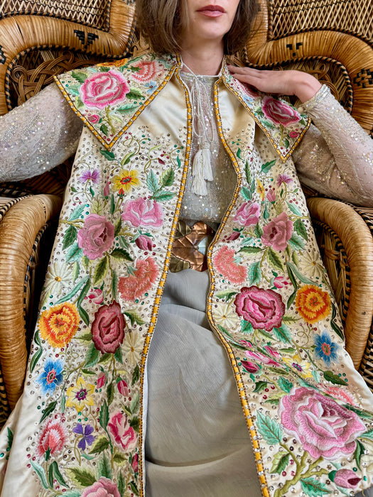 Sabrina, 30s silk floral embroidered and sequins cape