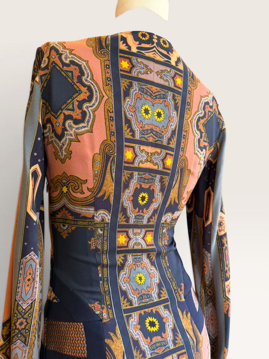 Etro, Fall 2015, runway geometric print beaded long jersey dress