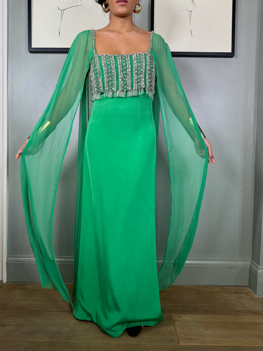 Arianna, jewel green 60s beaded dress