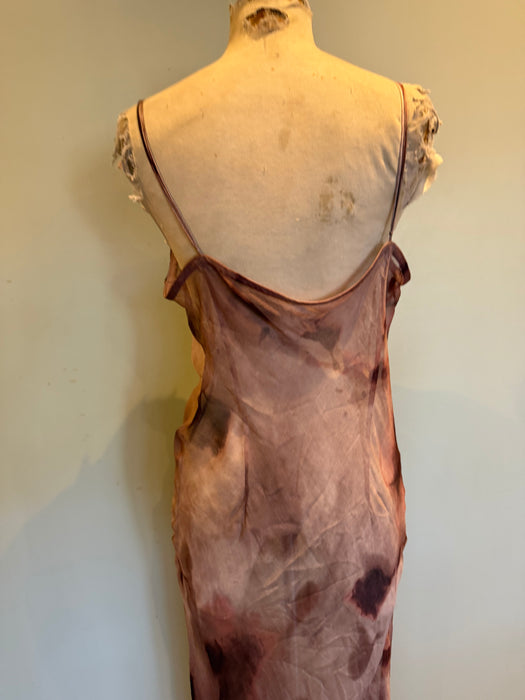 Monique, 90s antique pink hand dyed silk chiffon bias cut sheer dress