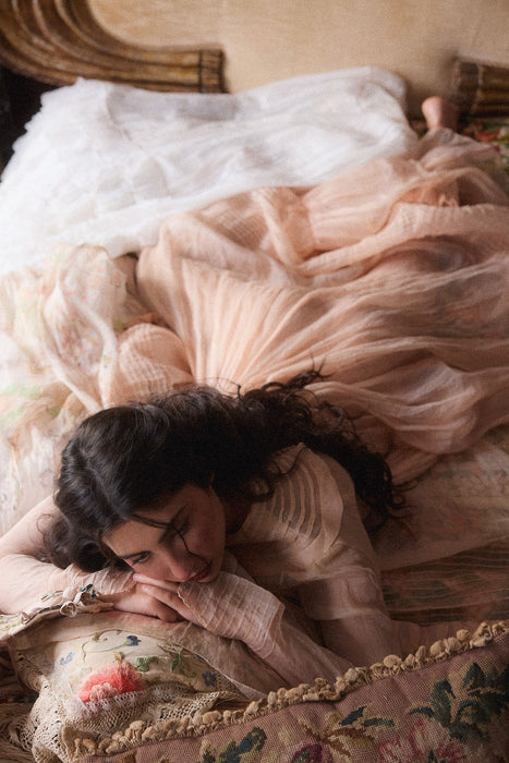 Toni, Victorian blush pink organza long gown