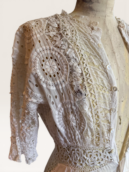 Adina, Edwardian white lace and eyelet long dress