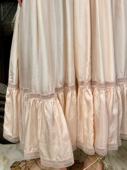 Janet Reiger, blush pink silk and lace dress