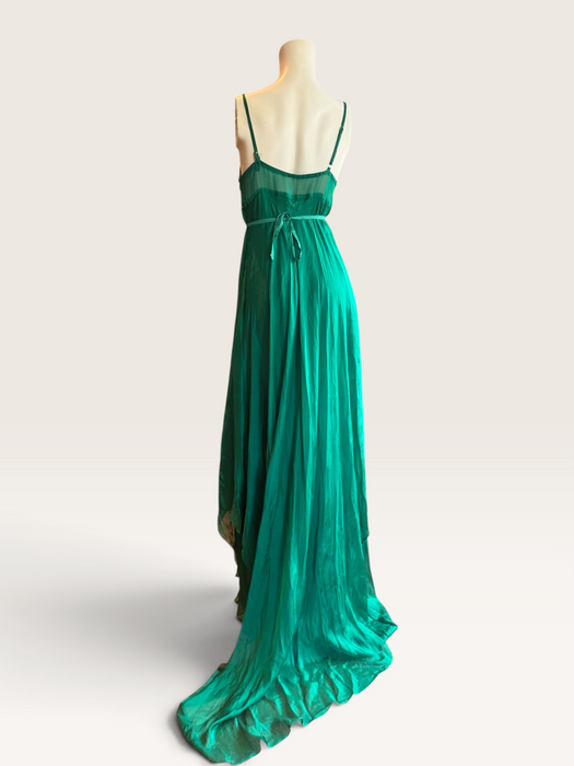 Tori, 90s emerald green silk chiffon Goddess dreamed beaded dress