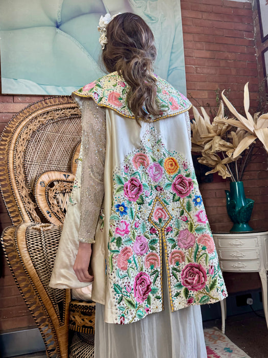 Sabrina, 30s silk floral embroidered and sequins cape