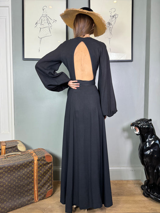 Ossie Clark, 70s Black crepe long dress
