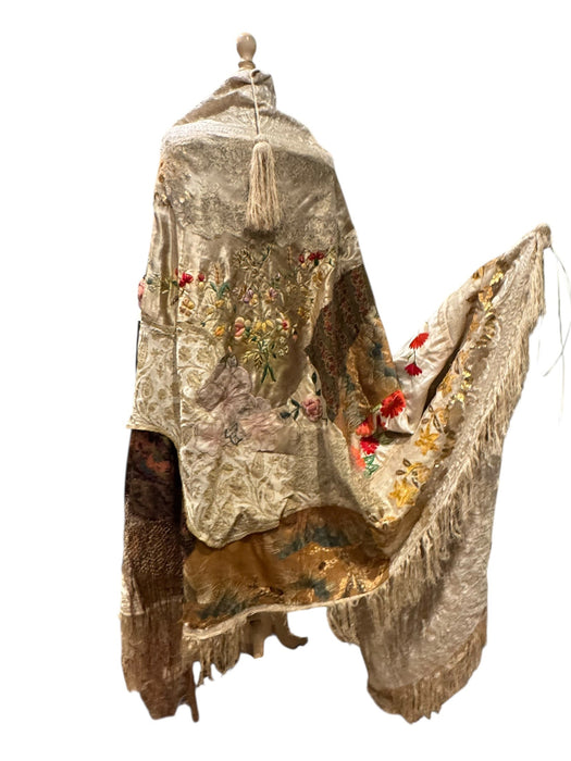 Donna, Reworked 40s Kashmiri embroidered patchwork fringed cape