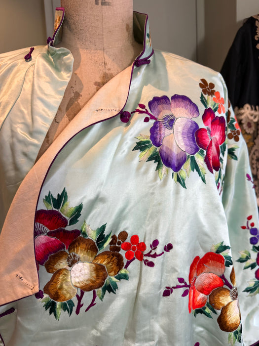 Tara, 40s Chinese mint green embroidered floral jacket