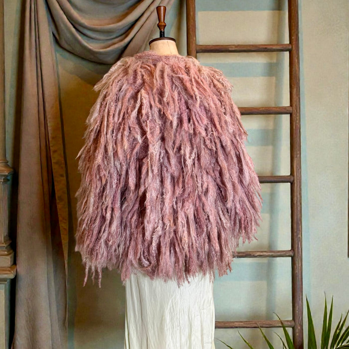 Noble, 70s shaggy pink fringed coat