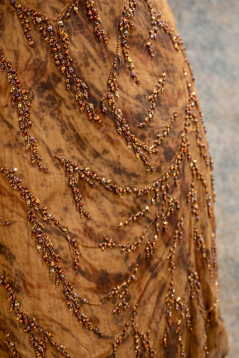 Glory, vintage animal print beaded bias cut silk chiffon dress