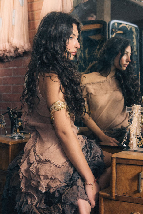 Anita, hand dyed vintage fishtail ombré muslin tiered dress