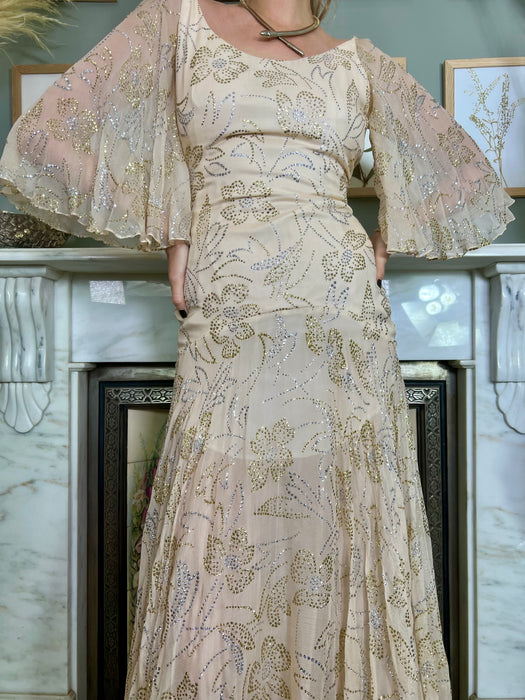 Safia, 70s cream chiffon sparkly dress