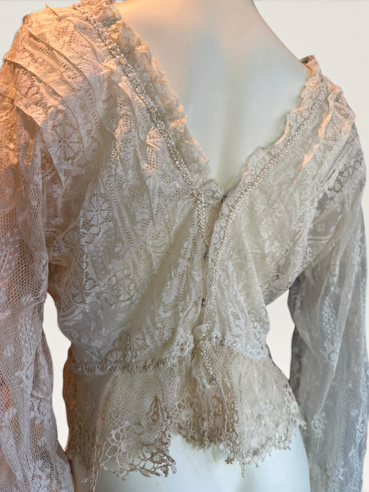 Medina, reworked 30s long sleeved French lace blouse with ribbon florals