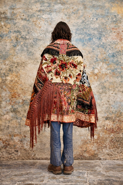 Fray, reworked Kashmiri embroidered and beaded cape