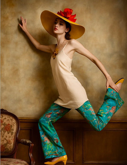 Christian Dior, 70s red poppy, yellow straw sun hat