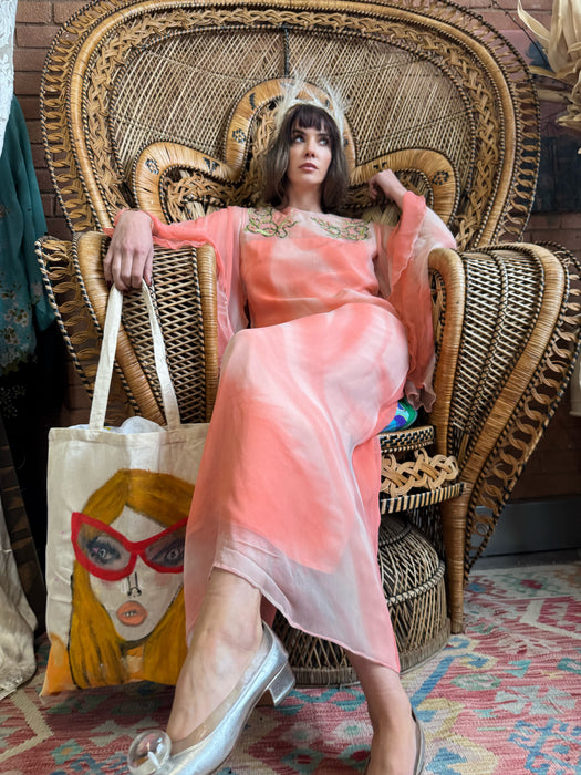 Vale, 70s angel sleeve chiffon dress