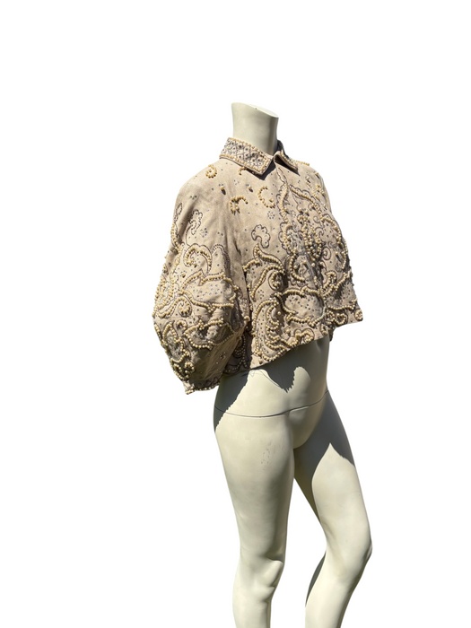 Odette, 1960s cocoon sleeves beaded metallic pearl jacket