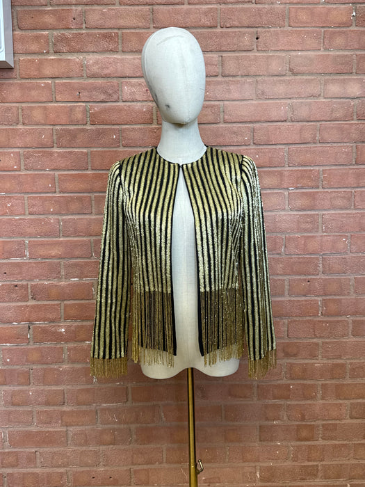 Oscar de la Renta, Y2K beaded gold and black fringed jacket