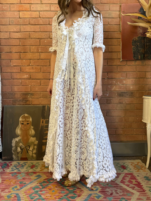 Charlie, 60s white lace dress and robe set