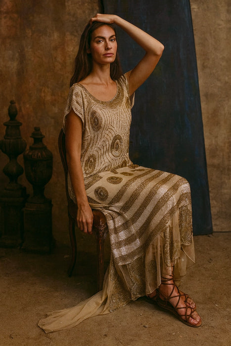 Astor, 20s Art Deco sequins and beaded long dress