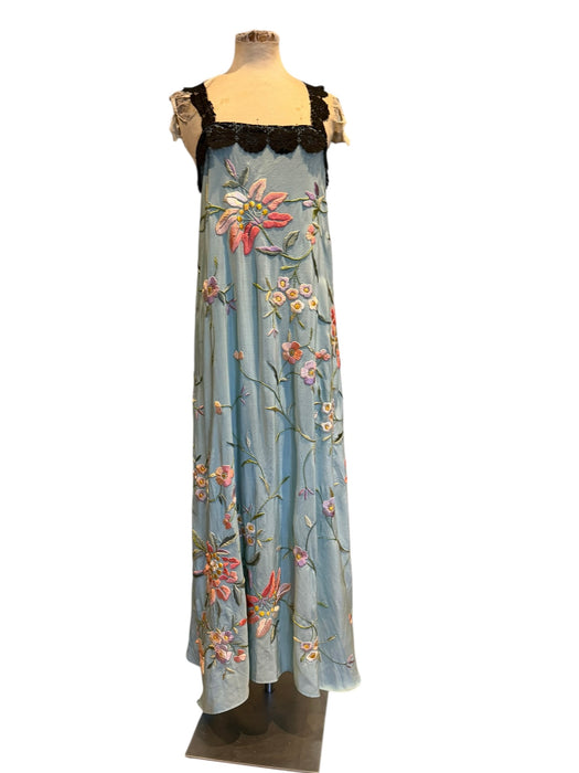 Amelia, reworked 40s embroidered silk and lace piano shawl dress