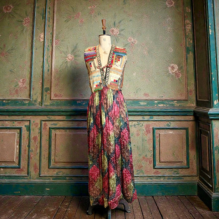 Ophelia, reworked sequins silk and patchwork dress