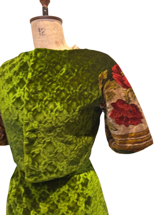 Olivia, reworked Edwardian olive green floral velour skirt and jacket