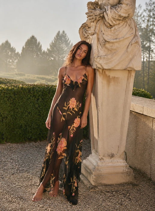 Ostuni, 90s silk chiffon floral bias cut asymmetric dress