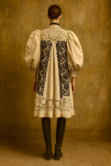 Ark, Victorian Museum worthy cream wool coat with balloon sleeves