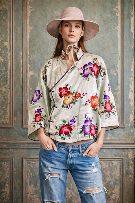 Tara, 40s Chinese mint green embroidered floral jacket