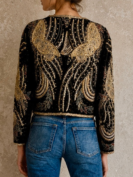 Praise, 1940s black velvet embroidered and beaded jacket