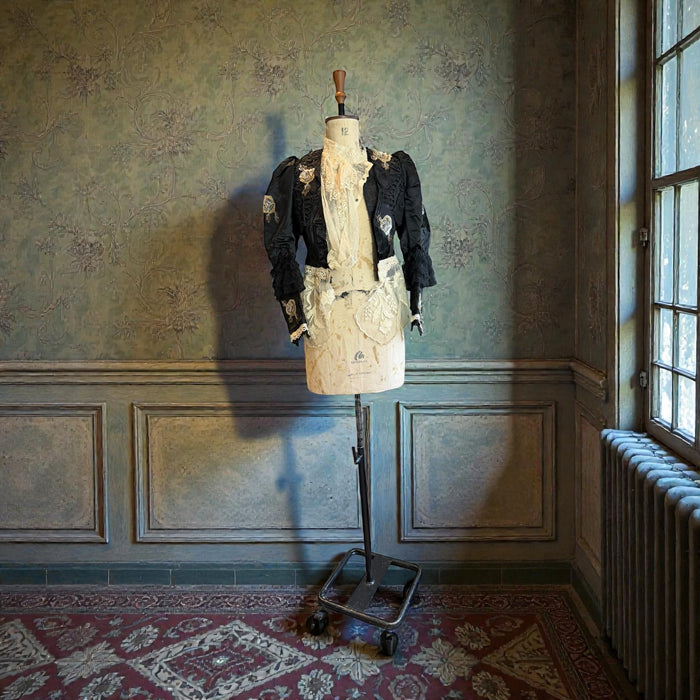 Jolene, embellished Victorian silk and lace button sleeve jacket